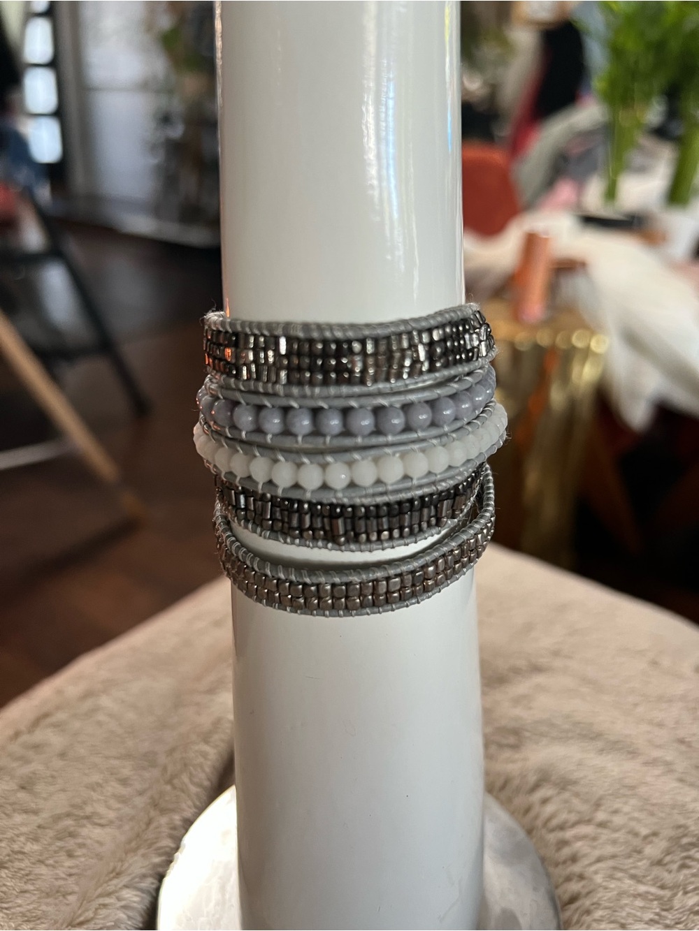 Nakamol Silver, Gray and White Multi-Strand Beaded Wrap Bracelet